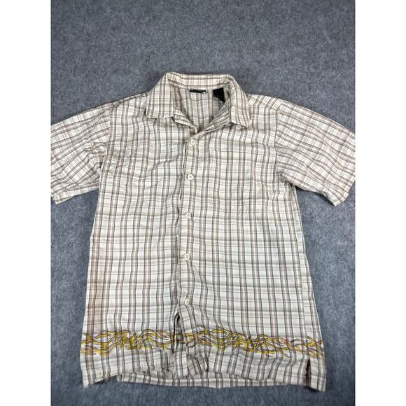 Vintage 90s U-Kan-B-U Button Up Shirt Boys Large Brown Plaid Grunge Gothic Work - Picture 1 of 5